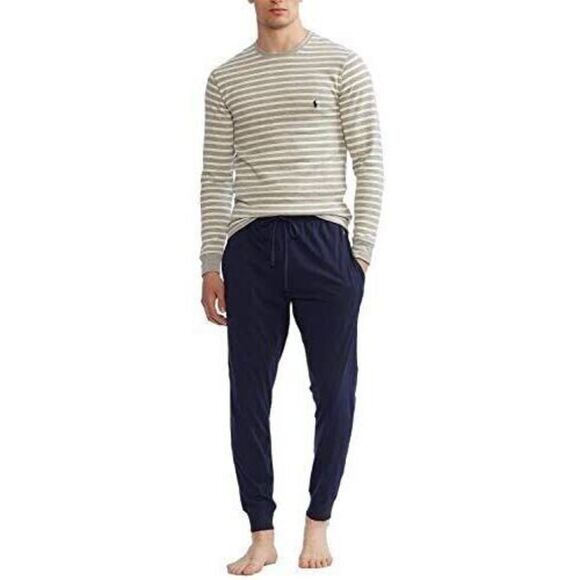 Polo Ralph Lauren Men's Sz XL Gray/White Striped Waffle Knit L/S Sleep Shirt - Picture 8 of 8